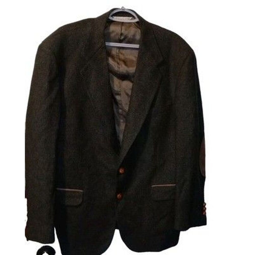 VTG Stafford Men's Tweed Sport Coat Blazer Two Button Brown Wool Elbow Patch 44R